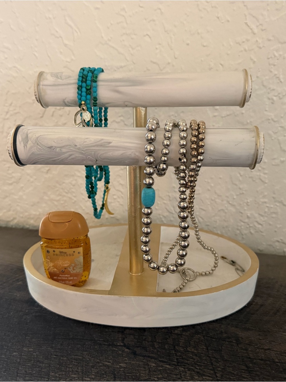Marbled White & Gold Jewelry T-Bar Stand - Home Accents